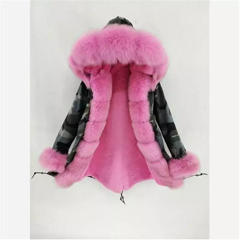 Nuovo stile donna Outwear vera pelliccia di volpe collo fodera in pelliccia sintetica spessa calda lunga giacca invernale