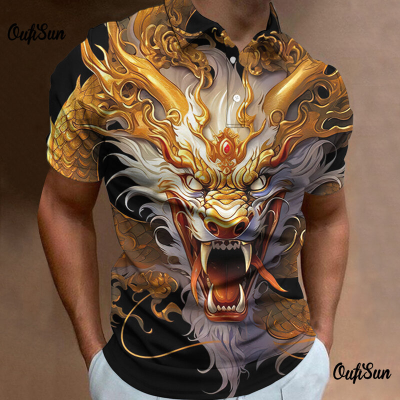 Fashion Polo T-Shirts For Men 3d Animal Dragon Printed Flower Men's Shirt Daily Casual Short Sleeved Loose Oversized Sweatshirts