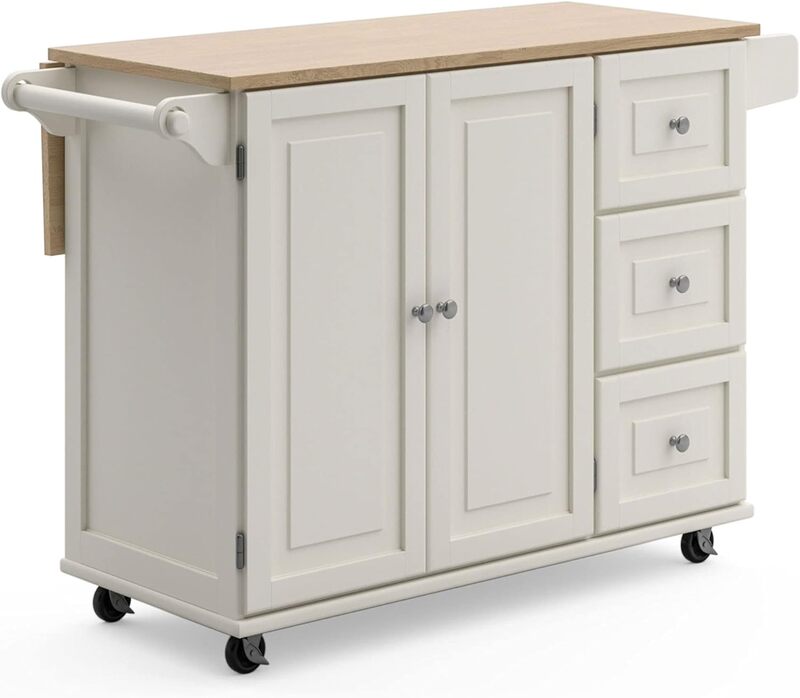 Homestyles Mobile Kitchen Island Cart with Wood Drop Leaf Breakfast Bar, Off White,Soft White, 54 Inch Width
