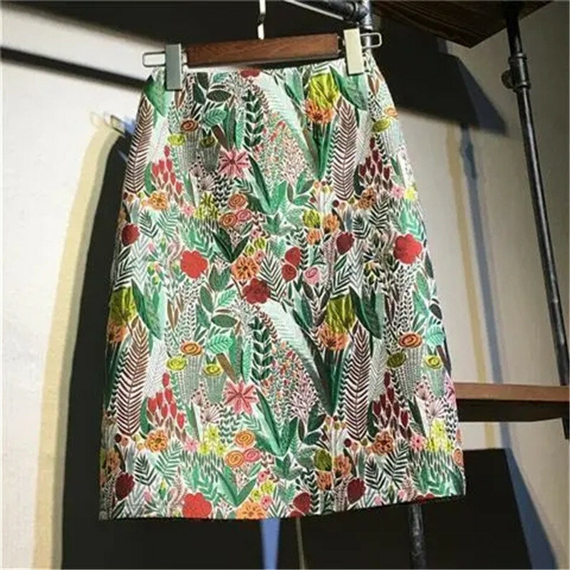 Faldas con flores verdes para mujer, faldas de oficina elegantes hasta la rodilla, Estilo Vintage, ropa de verano