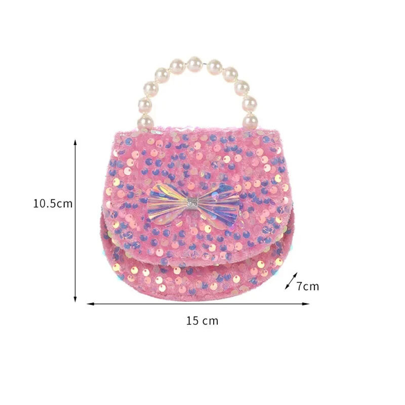 Bolso de hombro pequeño con lentejuelas rosas y perlas para niñas, Mini bolso cruzado de lujo, tipo de corte, monederos para niñas pequeñas