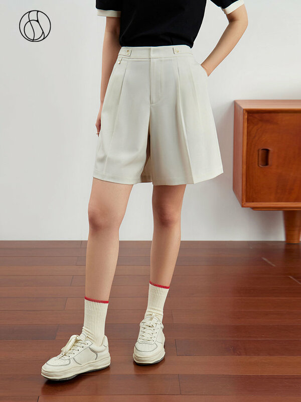 DUSHU-shorts de bermuda casual de perna larga para mulheres, cintura alta, branco, novo, verão, 2023