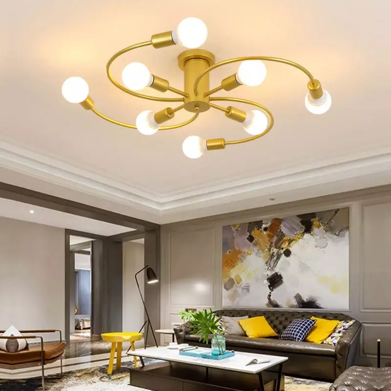 Nowoczesne żelazne żyrandol podsufitowy do wewnętrzne oświetlenie LED E27 lampa czarny biały złoty dekoracja sypialni dzienny