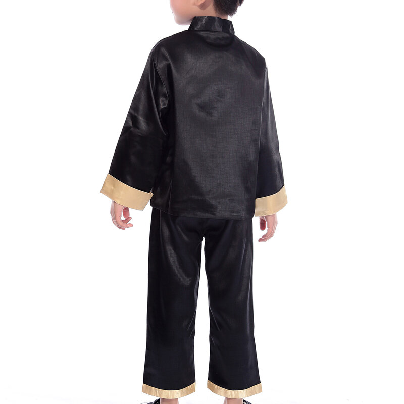 Satin Children Boy Tang Suit Vintage Embroidery Dragon Kong Fu Clothing Chinese Mandarin Collar Casual 2PCS Shirt&Pants