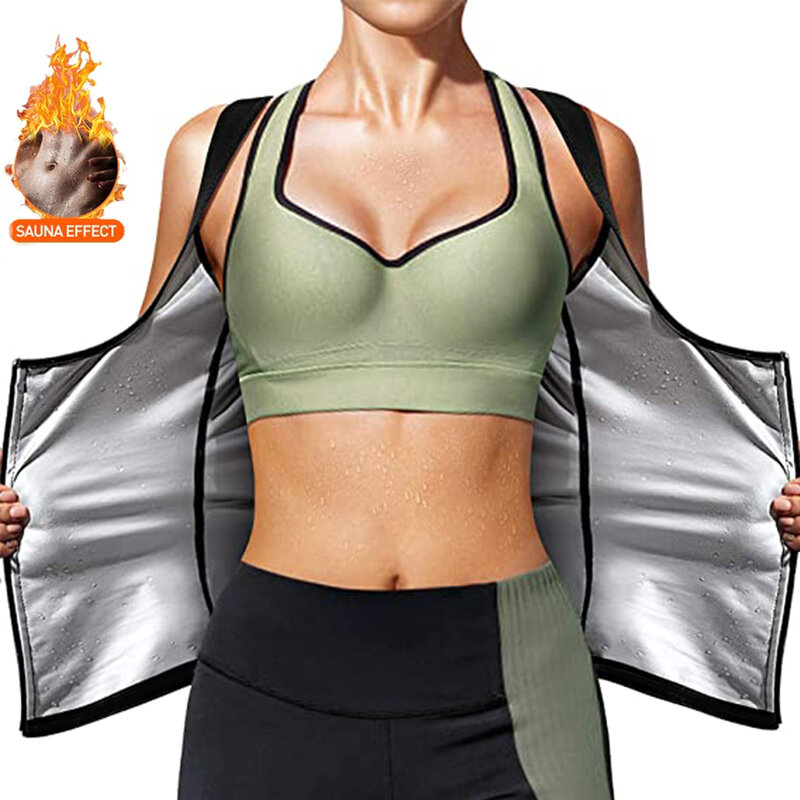 Women Sauna Shaper Vest Thermo Sweat Shapewear Tank Top Slimming Vest Waist Trainer Corset Gym Fitness Hot Workout Zipper Shirt