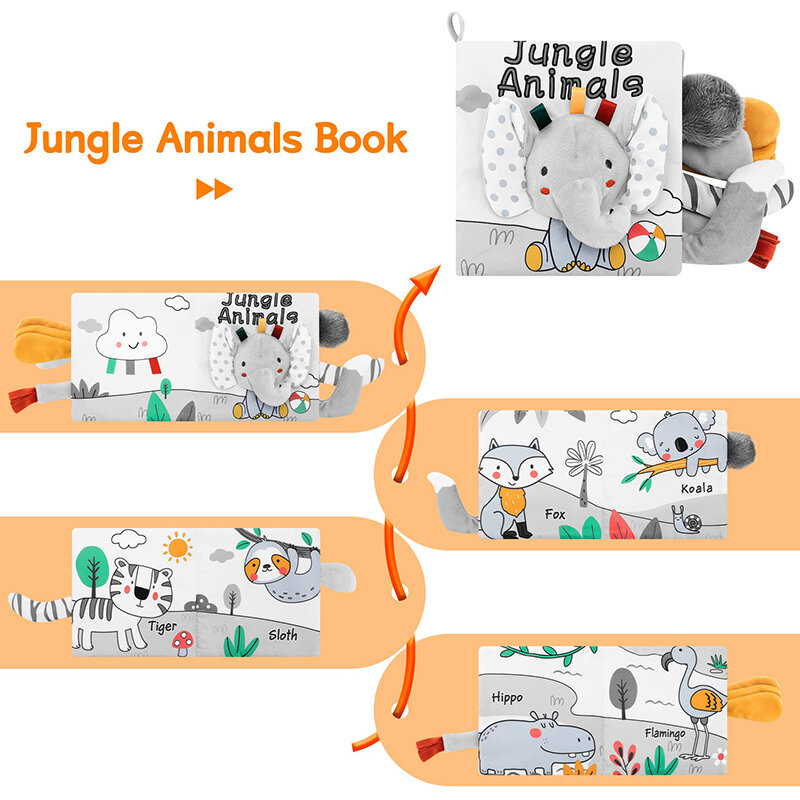 Buku Bayi Lembut 3D Sentuh Terasa Kontras Tinggi Buku Kain Sensorik Awal Belajar Kereta Dorong Mainan untuk Bayi Balita Hadiah 0-12 Bulan