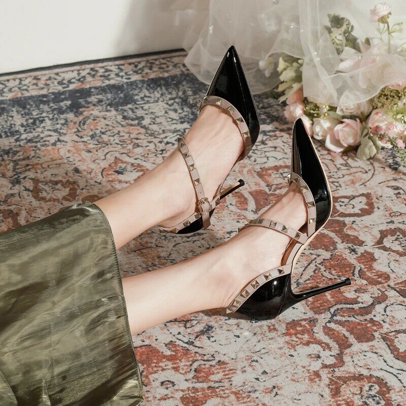 Estate nuove pompe in vera pelle di alta qualità moda rivetto a punta tacchi alti da donna comode scarpe da ufficio sandalo da donna