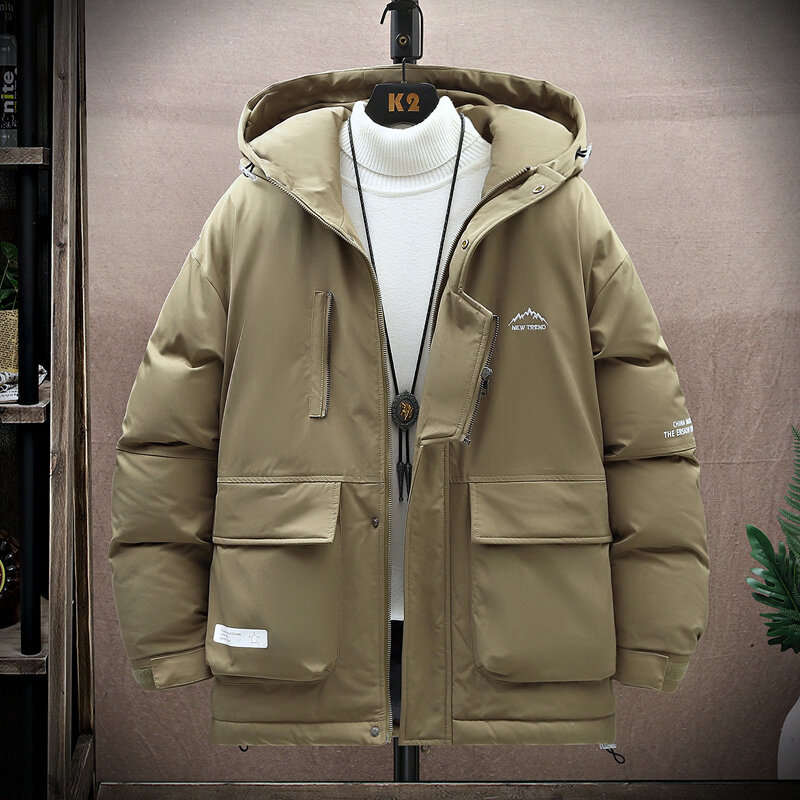 Naszywka kurtka z kapturem męska Oversize Oversize overooling Outdoor parki bawełniane płaszcz z podszewką grube ciepła moda marki Vintage
