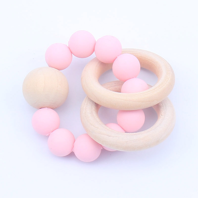 1PC Wooden Teether Silicone Beads Wood Craft Ring Engraved Bead Baby Teether Wooden Toys for Baby Tiny Rod Baby Crib Rattle