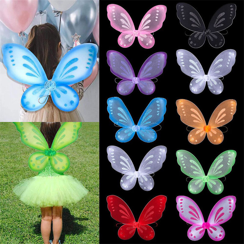 Disfraz de hada de las alas de mariposa para niñas, alas de princesa brillantes, recuerdo de fiesta para niños pequeños, accesorios de disfraz de alas de hadas, 45x57cm