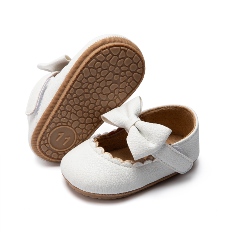 Noworodki niemowlę dziewczynka PU skórzane buty gumowy spód antypoślizgowe motylkowy węzeł łóżeczko dziecięce pierwsze buciki dziecięce