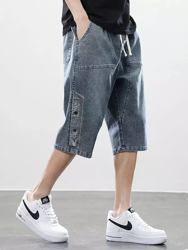 Sommer Männer kurze Jeans Reithose Hip Hop Streetwear Baggy Denim Shorts Baumwolle lässig gerade Capri hose plus Größe 8xl