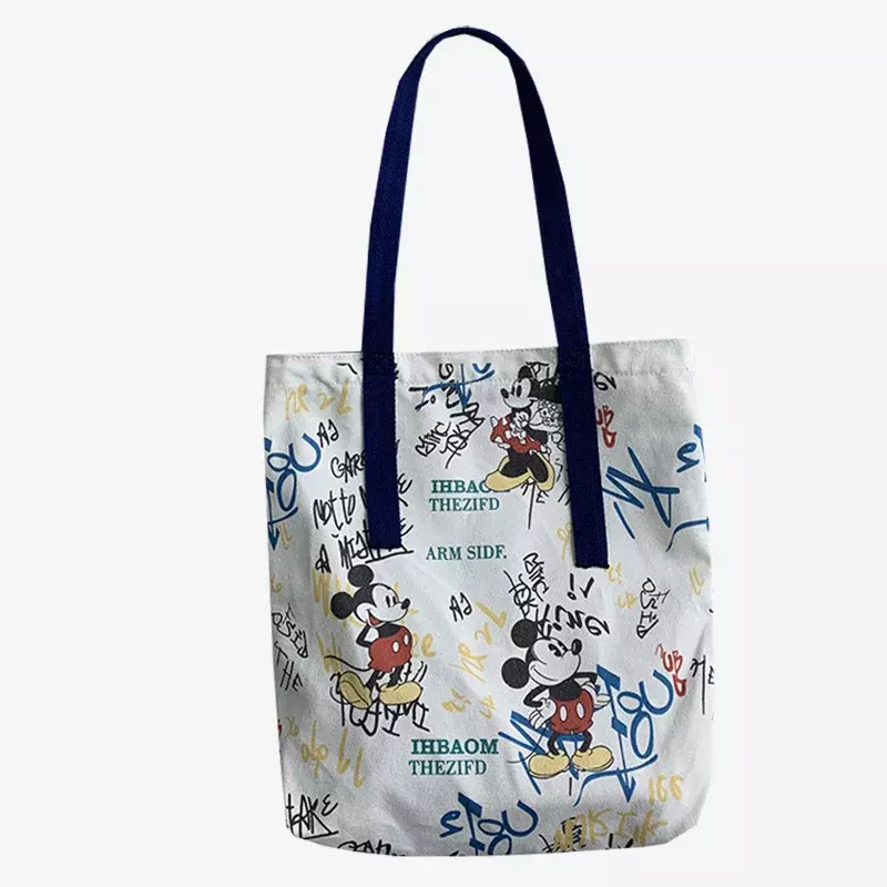 Холщовая Сумка Disney с мультяшным рисунком, женская сумка на одно плечо, вместительная маленькая сумочка-тоут с граффити для студентов