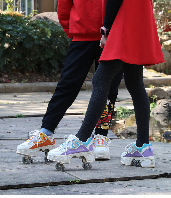 Sapatos de rolo de deformação parkour roda 4 rodas rodadas de tênis de corrida patins sapatos para crianças unisex sapatos de patinação