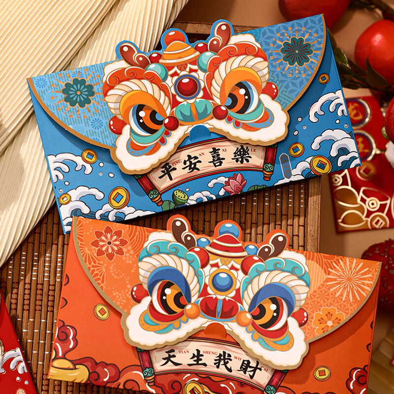2024 중국 새해 빨간 봉투, 만화 용년 홍바오 용수철 축제 돈 주머니, 결혼식 행운의 패킷, 4 개