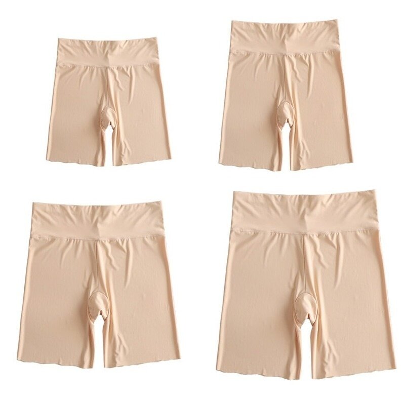 Super Plus-size High-waisted Ice Silk Safety Pants Women Summer Thin Bottom Flat-horned Panties Anti-walking Light