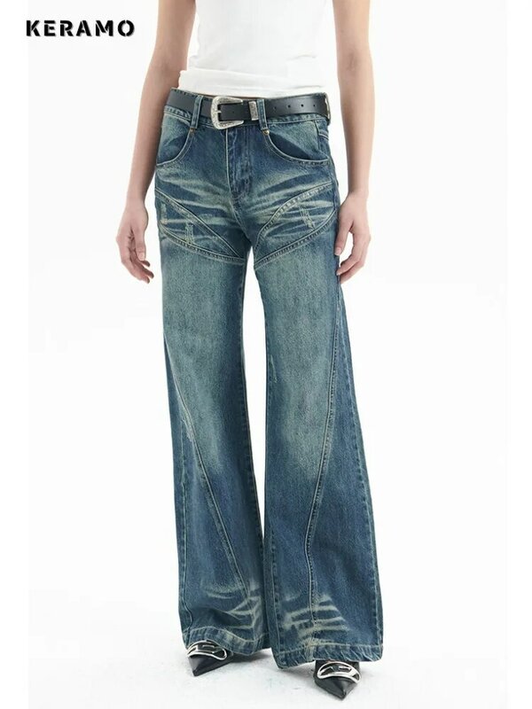 Damen y2k weites Bein baggy 1920er Jahre Jeans hose Mode lässig Vintage Hosen weibliche High Street High Taille Retro gerade Jeans