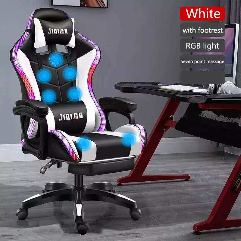 Chaise de gaming ergonomique avec lumière RVB, fauteuil inclinable de haute qualité avec massage express, pour ordinateur de bureau, nouveauté