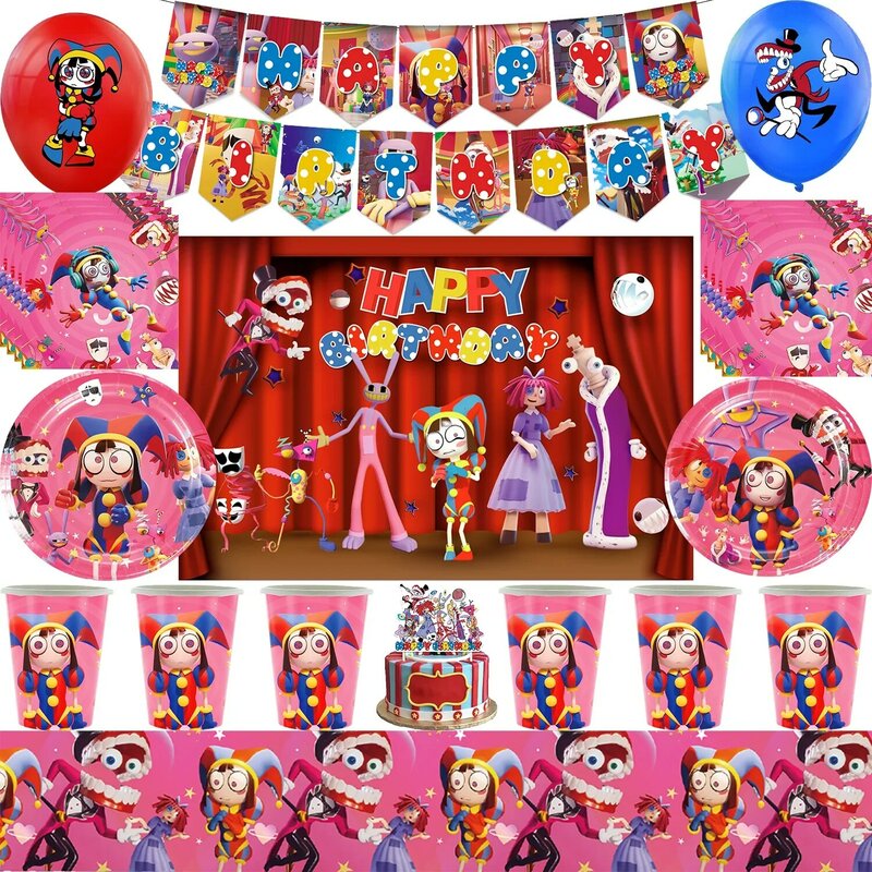 Niesamowite cyfrowe cyrkowe dekoracja urodzinowa jednorazowe zastawy stołowe balony obrusy na torty dla dzieci Baby Shower