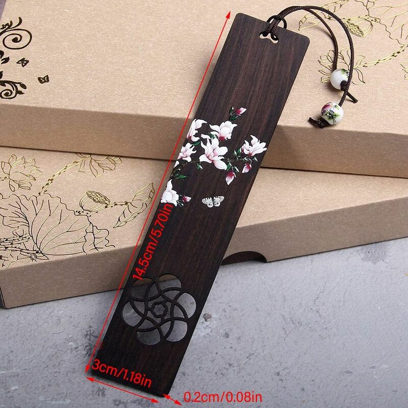 Estilo chinês Madeira Bookmark para Estudantes, cor pintada Bookmark, Retro Carving Book Clip, Paginação Mark, Aprendizagem Stationery Supply, 1PC