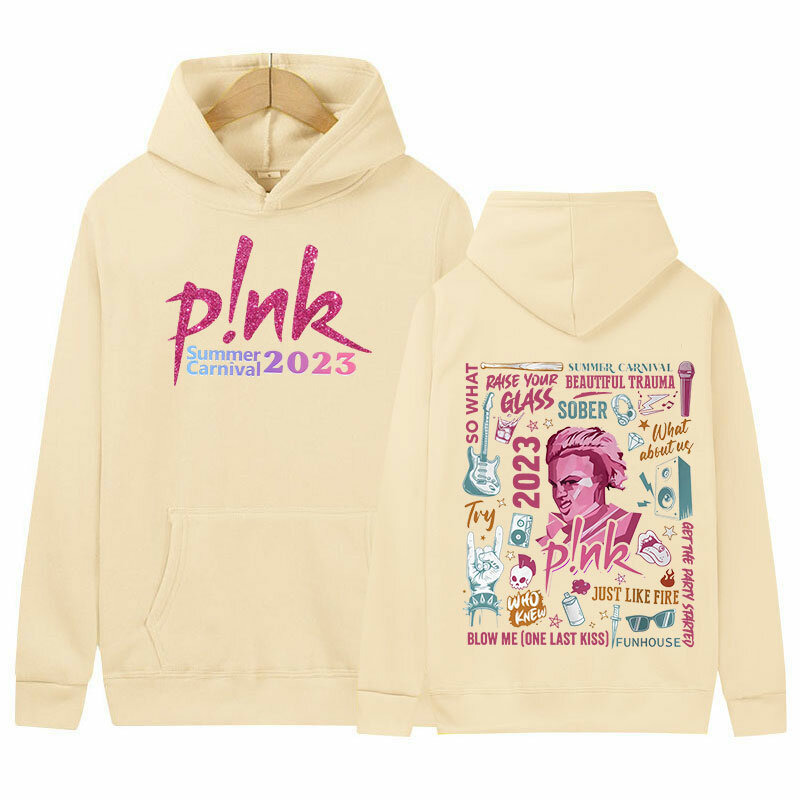 P!nk-moletom rosa de tamanho grande para homens e mulheres, moletom hip hop, roupas de carnaval, pulôver retrô, moda verão, 2023 Tour