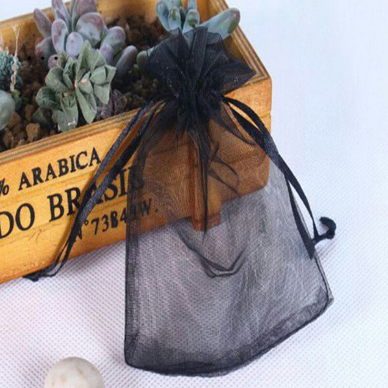 Bolsa de Organza con cordón para joyería, embalaje de joyería, bolsas de regalo de boda, 7x9 cm, lote de 100 unidades