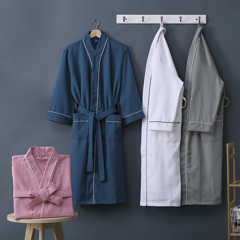 Bata de baño de algodón para mujer, Kimono largo y suave, Color sólido, transpirable, para dama de honor, primavera y verano