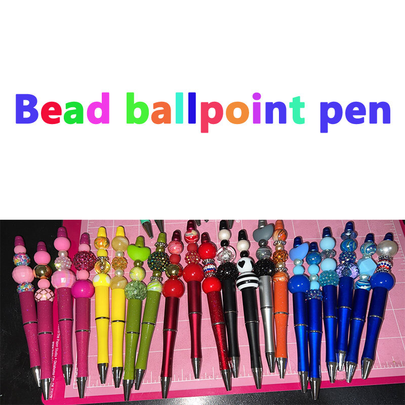 Pack 20 Plastic Gel Pen Beadable Pens Ballpoint Pen In Electroplating Gradient Color Bead Ballpoint Pens Plastic DIY Beaded Pens