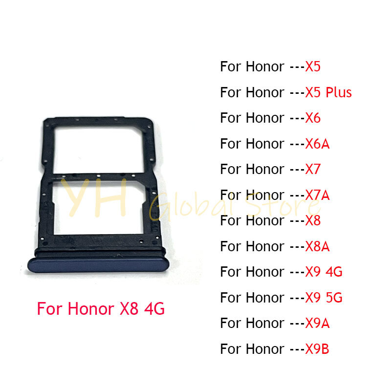 Sim Card Slot Tray Holder, soquete do leitor de cartão, peças de reparo para Huawei Honor X5, X6, X7, X8, X9, X6A, X7A, X8A, X9A, X9B Plus, 20Pcs