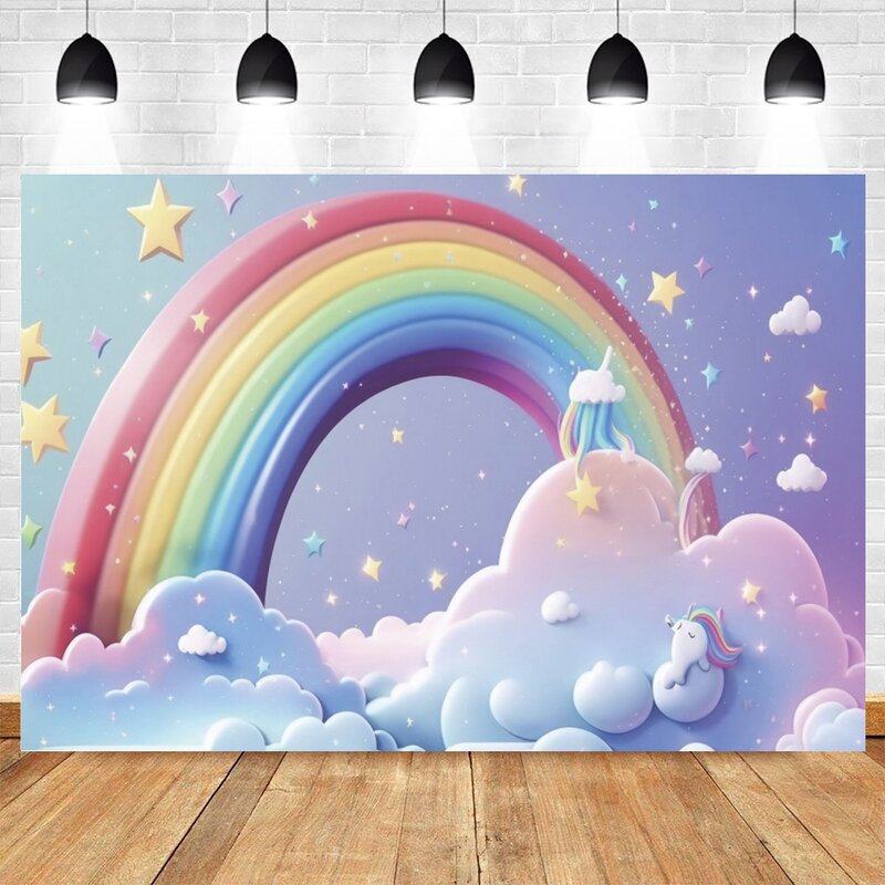 Unicorn Rainbow Birthday Party Backdrop for Photography Girls Princess 1st Birthday Party Decor Baby Shower Photo Background