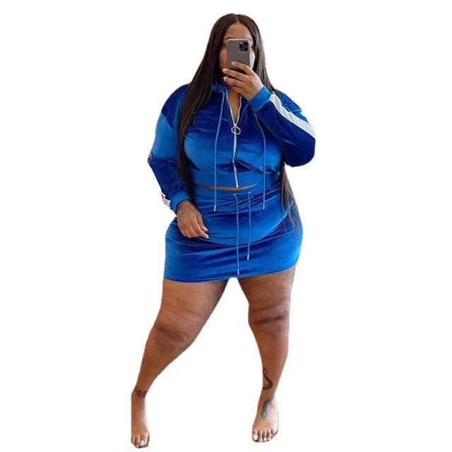 Wmstar Plus Size Women Clothes Velvet Sweatsuit  2 Two Piece Set Hoodie Mini Skirts Sets Matching Outfits Wholesale Dropshipping