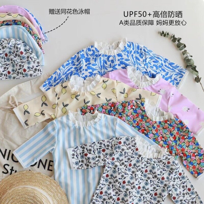Secagem rápida Sunscreen Swimwear para meninas, maiôs de bebê, bonito bebê Swimwears, 1 PC, 2024
