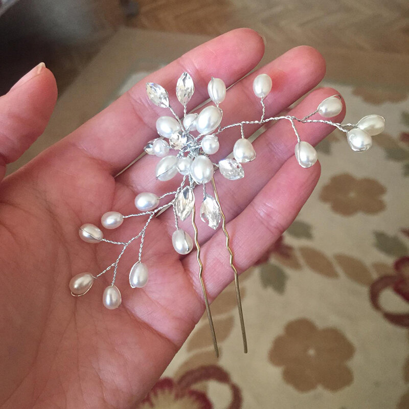 Buatan tangan kristal mutiara bunga sisir rambut Tradisional Cina jepit rambut klip ikat kepala untuk wanita pengantin perhiasan rambut pernikahan