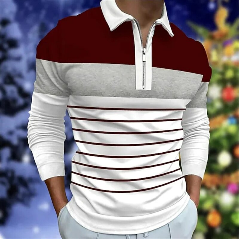Nowy męski klasyczny koszulka Polo w paski z długim rękawem 2023 wiosenno-jesienny Top w stylu Casual, biurowy Plus Oversize S-5XL