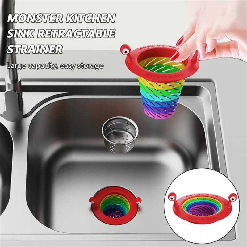 Monsters Kitchen Sink Strainer, Sink Stopper, Foldable Multicolor Kitchen Residue Filter, Food Catcher Filter, Sink Draining