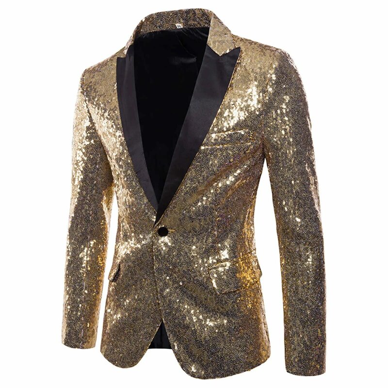 Glänzende goldene Pailletten Glitter verziert Blazer Jacke Männer Nachtclub Abschluss ball Anzug Blazer Männer Kostüm Homme Bühnen kleidung für Sänger