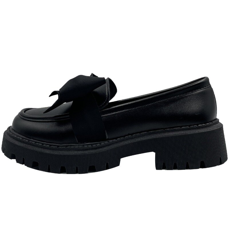 حذاء جلد أسود للنساء ، حذاء بدون كعب بربطة عنق ، حذاء بنعل سميك ، تصميم جديد مثير ، الصيف ،