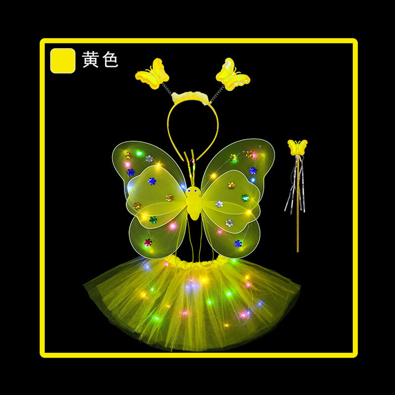 Ensemble d'ailes d'ange Shoous clignotantes pour enfants, accessoires de costume pour filles, ailes de papillon, bande de sauna et baguette, tenues de jeu