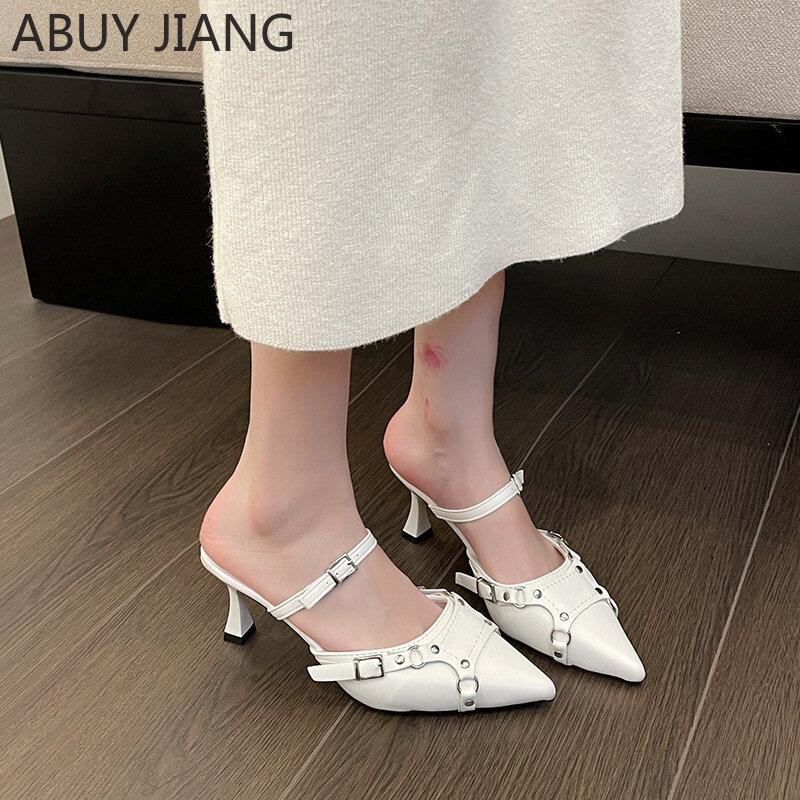 2024 New Fashion Design High Heels Fine Heel Baotou Slippers Pointed Toe Slippers Skirt Party High Heels Women