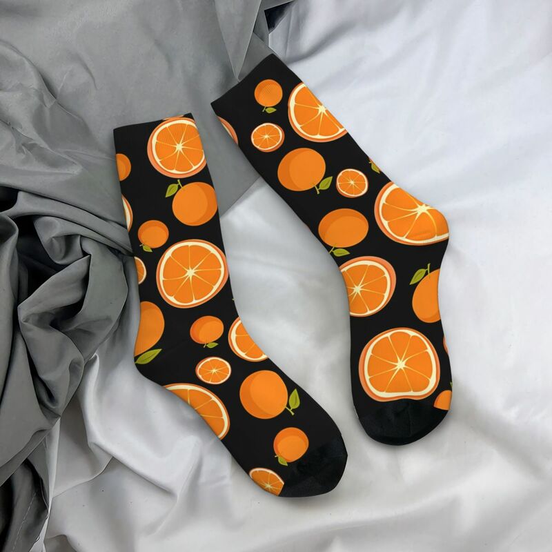 Oranges Happy Retro Fruit Food Chaussettes pour hommes, Chaussettes décontractées, Style de rue, Cadeau d'équipage, Motif imprimé