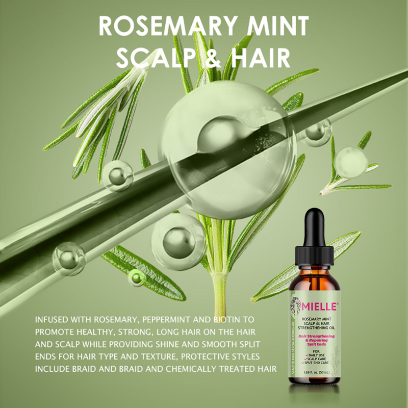 Aceite esencial para el crecimiento del cabello, aceite de menta de Romero para fortalecer el cabello, tratamiento nutritivo para puntas abiertas y cabello orgánico Mielle seco