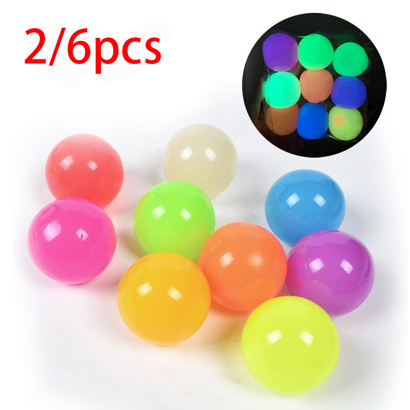 2/6pcs Fun Luminous Sticky Target Balls Sticky Wall Decompression Ball Children Sucker Toys Kids Squeeze Stress Relief Ball Toy
