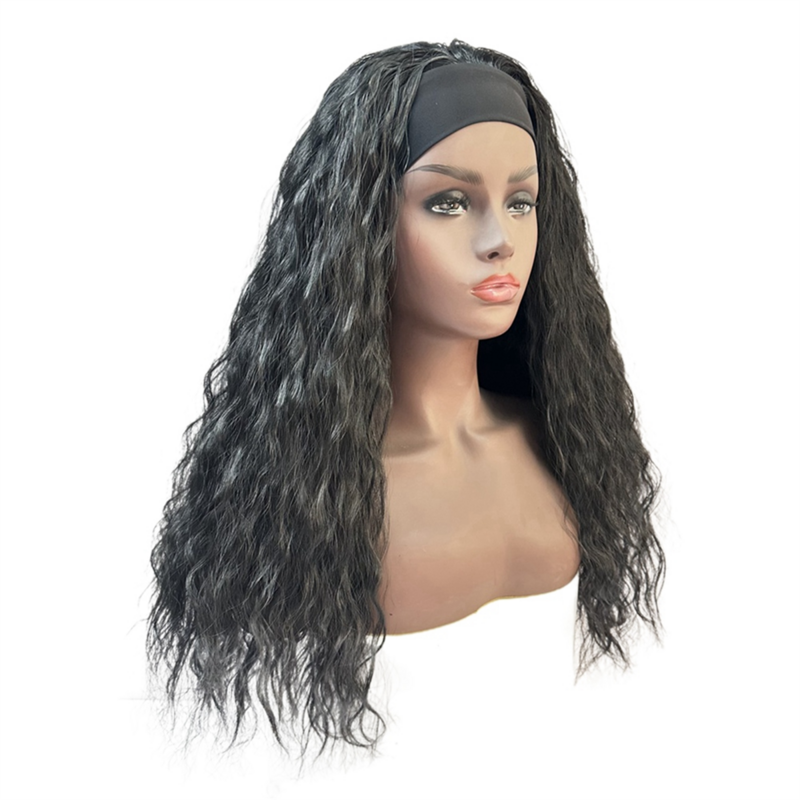 22-calowa peruka z lodową opaską czarna peruka kobiet długie kręcone włosy na całą głowę ustawiona w całości z chemiczną włókna włosów peruką