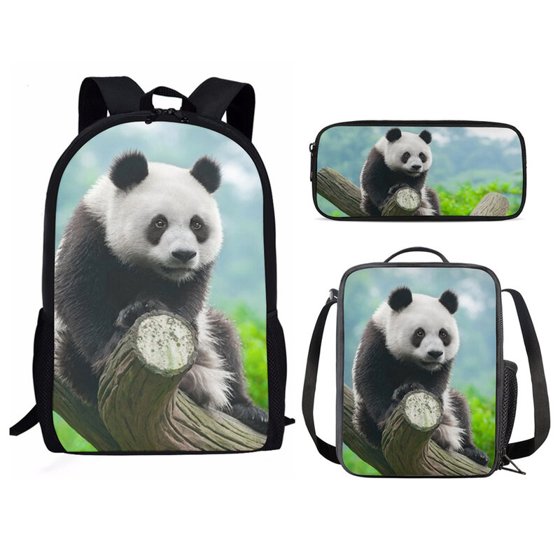 Klasyczna nowość klasyczna zabawna zwierzęca panda 3D Print 3 sztuk/zestaw szkolne torby mała torba na laptopa plecak piórnik torba na Lunch