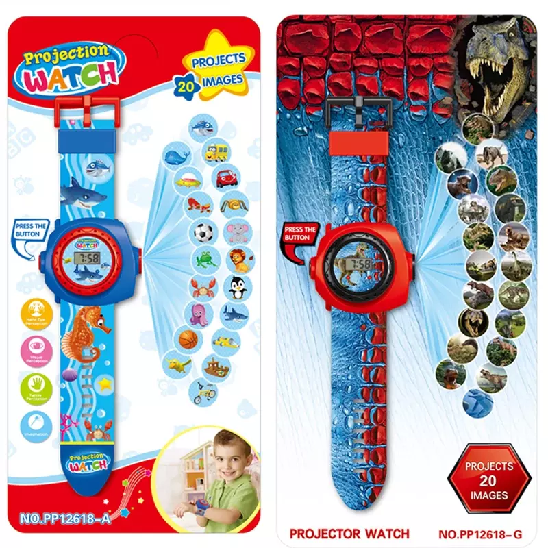 Zegarek dla dzieci z kreskówkowym dinozaurami, zegarek projekcyjny z projektorem, 20 obrazów, zabawka dla dziecka, chłopcy, dziewczynki, Led, elektroniczny, cyfrowy