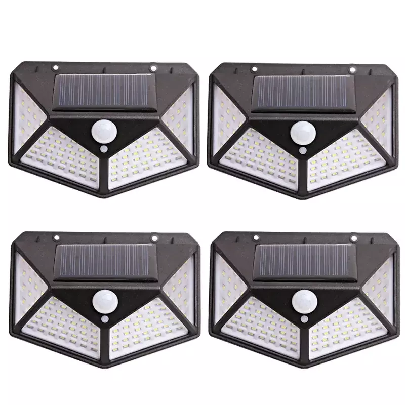 Hot Selling Four Sided Wall Lamp 100LED Solar Body Sensing Floodlight Wall Lamp Outdoor Courtyard Waterproof Stair Street Lamp