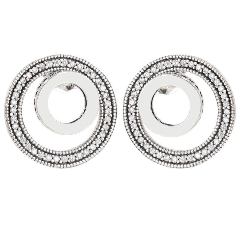 Roségold für immer Signatur Kreise ebnen doppelt mit Kristall Creolen Ohrring 925 Sterling Silber Ohrring fit Mode DIY Schmuck