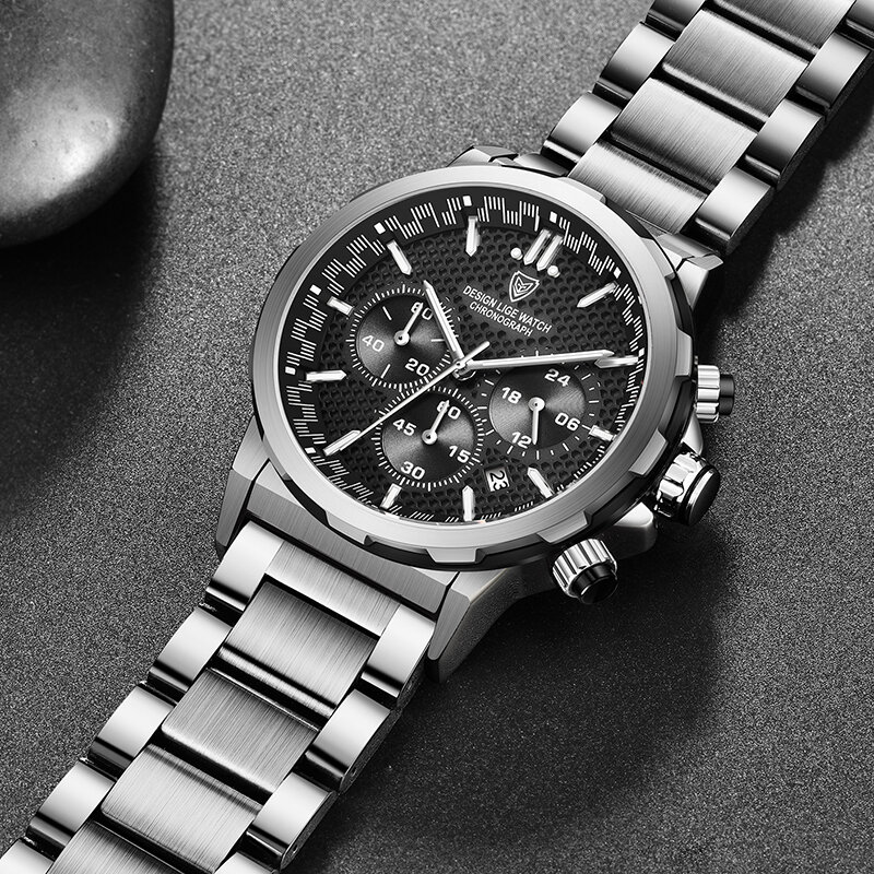 นาฬิกาควอตซ์ผู้ชายแบรนด์หรูชั้นนำ Lige นาฬิกาข้อมือสปอร์ตกันน้ำจับเวลาวันที่