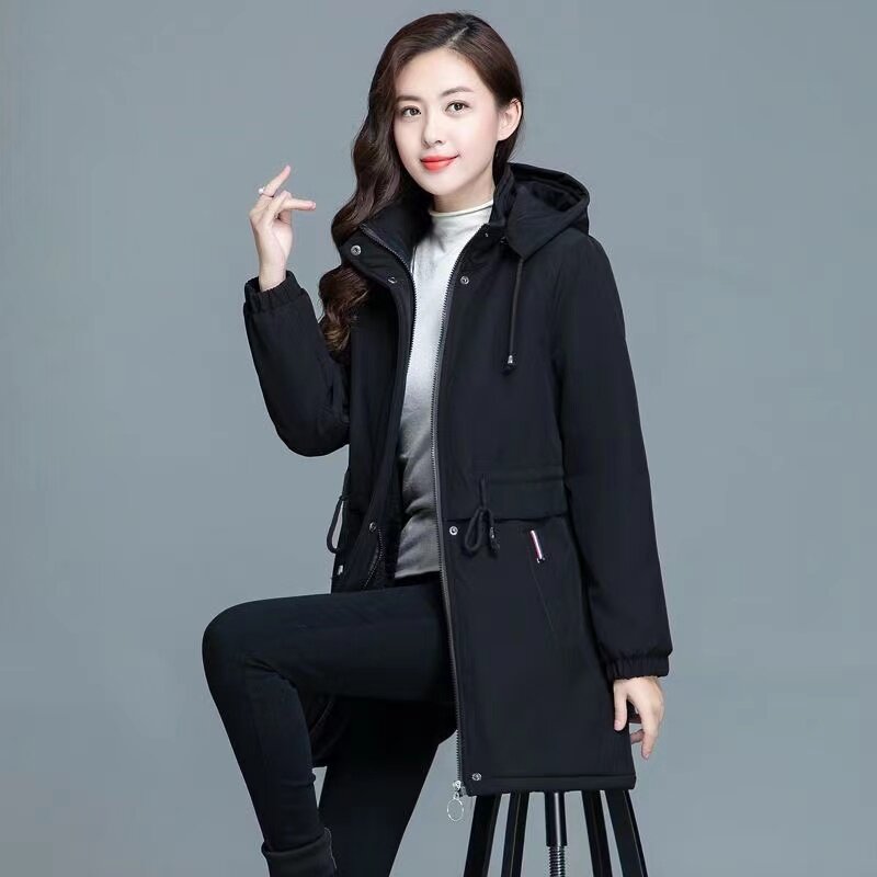 Cappotto frangivento addensato di media lunghezza da donna inverno nuove signore coreane giacca con cappuccio in cotone sciolto cappotto Casual femminile sottile caldo