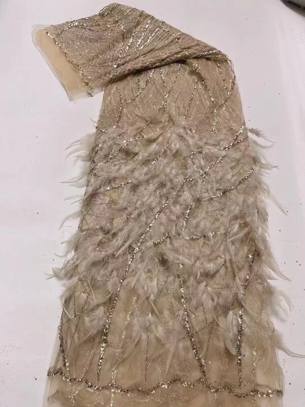 Нигерийская Свадебная африканская 3D кружевная ткань с перьями, супер Роскошная Высококачественная вышивка блестками, ткань QF0512
